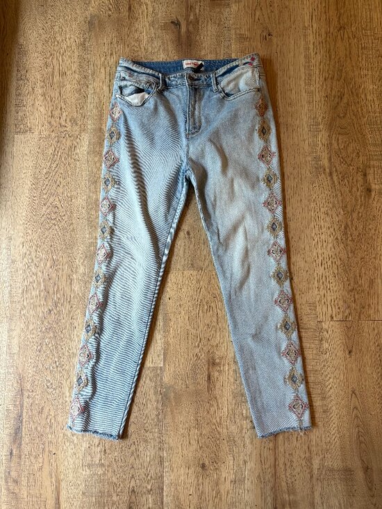 DRIFTWOOD Denim - Driftwood Jackie High Rise Jeans Women's 29 Blue Embroidered Aztec Boho Western